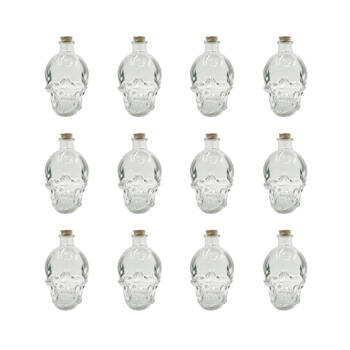 12PK Glass & Co 380ml Medium Glass Skull Drinking Bottle - Clear