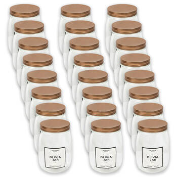 24PK Glass & Co Olivia Premium Round Squat Rose Gold Screw Lid Jar 1L Clear