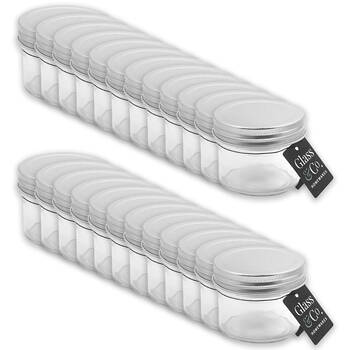 24PK Glass & Co Squat Round Silver Screw Lid Storage Jar 5cm 100ml Clear