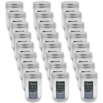24PK Glass & Co Olivia Pantry Tall Round Silver Screw Lid Jar 230ml Clear