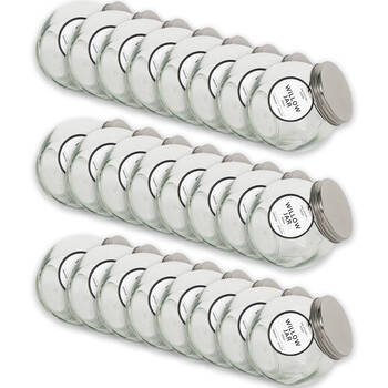 24PK Glass & Co Willow Premium Tilt Silver Screw Lid Storage Jar 350ml Clear