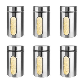 6PK Glass & Co Large Stainless Steel Window Canister Jar 1000ml Assorted