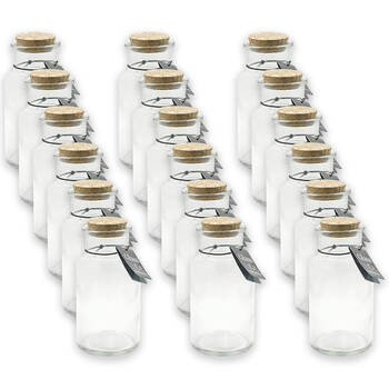 18PK Glass & Co Courtney Push Cork Lid Round Storage Bottle Jar 290ml Clear