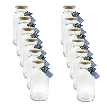 12PK Glass & Co Courtney Push Cork Lid Round Storage Bottle Jar 1150ml Clear