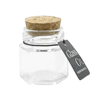 48PK Glass & Co Courtney 45ml Glass Hex Jar w/ Cork Lid - Clear