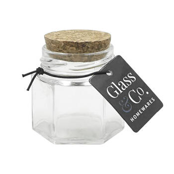 48PK Glass & Co Courtney 65ml Glass Hex Jar w/ Cork Lid - Clear