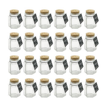 24PK Glass & Co Courtney 90ml Glass Hex Jar w/ Cork Lid - Clear