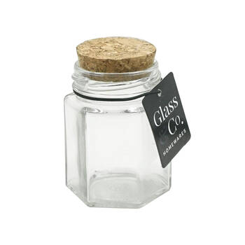 48PK Glass & Co Courtney 90ml Glass Hex Jar w/ Cork Lid - Clear