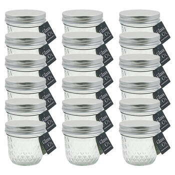 18PK Glass & Co Cleo Round Silver Lid Quilted Preserving Jar 290ml Clear