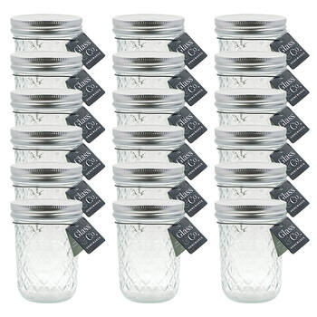 18PK Glass & Co Cleo Round Silver Lid Quilted Preserving Jar 440ml Clear