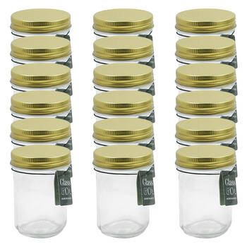 18PK Glass & Co Olivia Round Metallic Lid Jar Container 240ml Clear Assorted