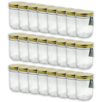 24PK Glass & Co Olivia Round Metallic Lid Jar Container 460ml Clear Assorted