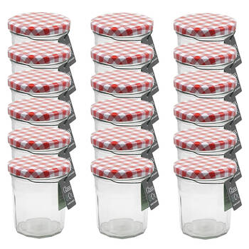 18PK Glass & Co Cleo Red White Checkered Lid Preserving Jar 310ml Clear