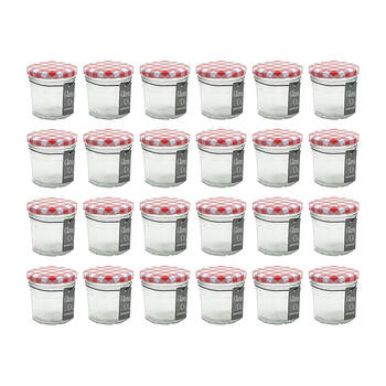 24PK Glass & Co Cleo 110ml Checked Lid Glass Jar - Clear/Red