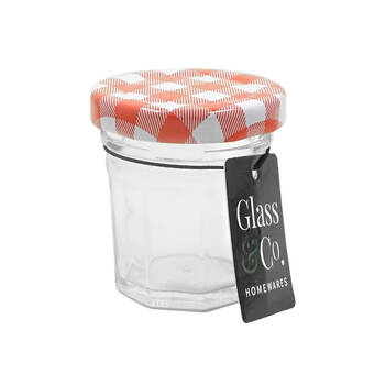 48PK Glass & Co Cleo 40ml Checked Lid Glass Jar - Clear/Red