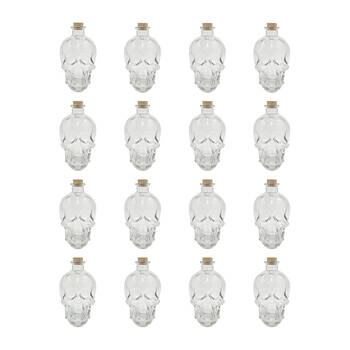 16PK Glass & Co Large 800ml Glass Skull Bottle w/ Cork Lid - Clear