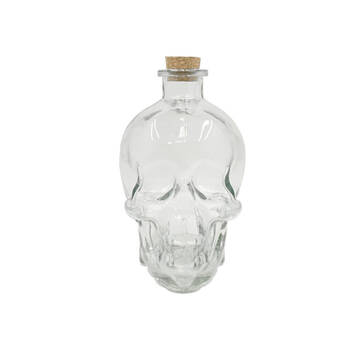 8PK Glass & Co Large 800ml Glass Skull Bottle w/ Cork Lid - Clear