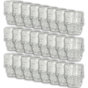 24PK Glass & Co Novelty Skeleton Skull Face Shot Shooter Cup 50ml Clear