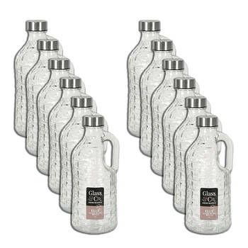 12PK Glass & Co Elle Water Dispenser Pitcher Jug w/ Lid 1L Silver/Clear