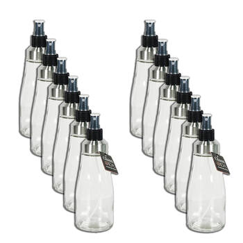 12PK Glass & Co Clear Fine Mist Liquid Spray Bottle 300ml Black/Silver