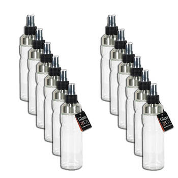 12PK Glass & Co Clear Liquid Spray Thin Bottle 170ml Black/Silver