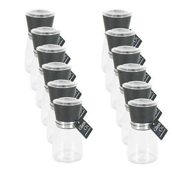 12PK Glass & Co Clear Salt and Pepper Grinder Bottle 200ml Black/Silver