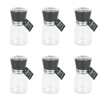 6PK Glass & Co Clear Salt and Pepper Grinder Bottle 200ml Black/Silver