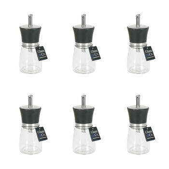 6PK Glass & Co Clear Sugar Pourer Dispenser Bottle 200ml Black/Silver