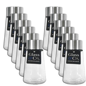 12PK Glass & Co Clear Salt/Pepper Jar w/ Metal Lid 100ml Black/Silver Assorted