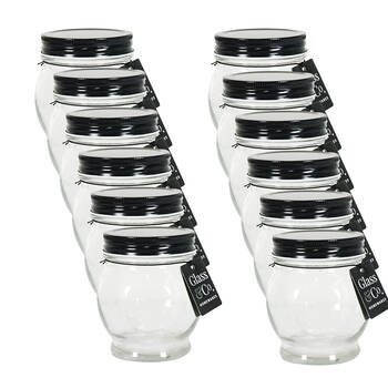 12PK Glass & Co Olivia Round Black Metal Lid Bottle Storage Jar 270ml Clear