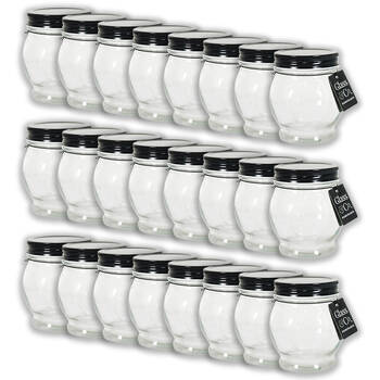 24PK Glass & Co Olivia Round Black Metal Lid Bottle Storage Jar 270ml Clear