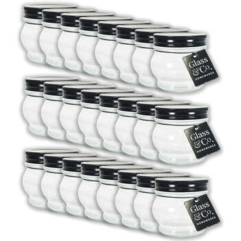 24PK Glass & Co Olivia Round Black Metal Lid Storage Jar 180ml Clear