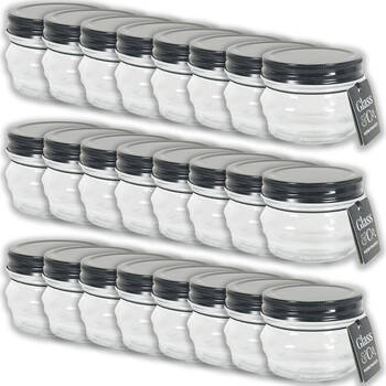 24PK Glass & Co Olivia Round Black Metal Lid Storage Jar 120ml Clear