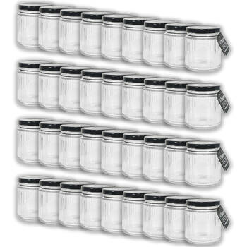 36PK Glass & Co Olivia Round Black Metal Lid Storage Jar 200ml Clear