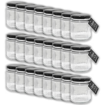 24PK Glass & Co Olivia Round Black Metal Lid Storage Jar 170ml Clear