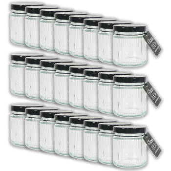 24PK Glass & Co Olivia Round Black Metal Lid Storage Jar 100ml Clear