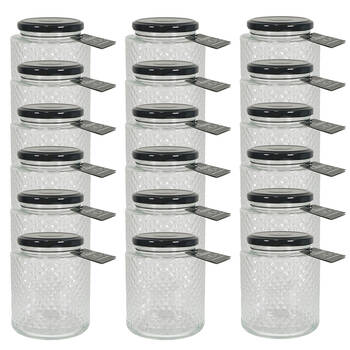 18PK Glass & Co Cleo Quilted Black Metal Lid Storage Jar 450ml Clear