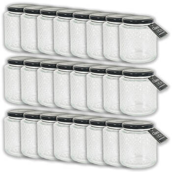 24PK Glass & Co Cleo Quilted Black Metal Lid Storage Jar 350ml Clear