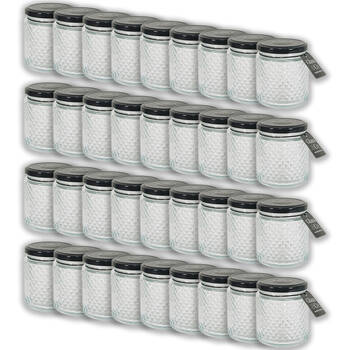 36PK Glass & Co Cleo Quilted Black Metal Lid Storage Jar 240ml Clear