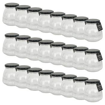 24PK Glass & Co Cleo Taper Ribbed Black Metal Lid Storage Jar 460ml Clear