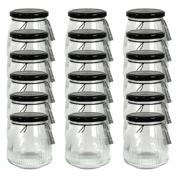 18PK Glass & Co Cleo Taper Ribbed Black Metal Lid Storage Jar 350ml Clear