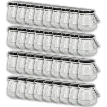 36PK Glass & Co Cleo Taper Ribbed Black Metal Lid Storage Jar 260ml Clear