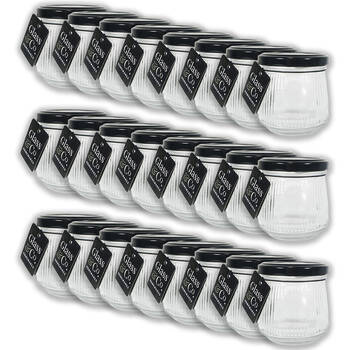 24PK Glass & Co Cleo Taper Ribbed Black Metal Lid Storage Jar 140ml Clear