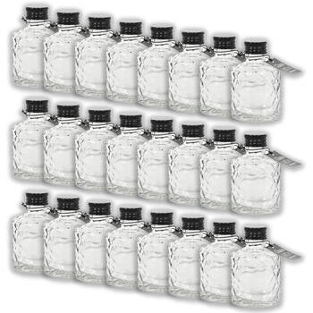 24PK Glass & Co Quilted Round Black Lid Bottle Storage Jar 110ml Clear