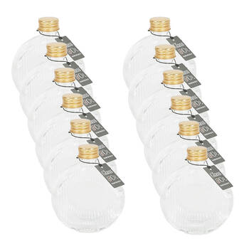 12PK Glass & Co Flat Round Gold Lid Bottle Storage Jar 210ml Clear