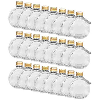 24PK Glass & Co Flat Round Gold Lid Bottle Storage Jar 120ml Clear