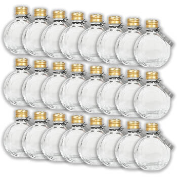 24PK Glass & Co Flat Round Gold Lid Bottle Storage Jar 60ml Clear