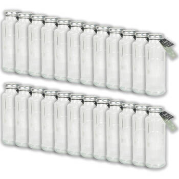 24PK Glass & Co Cleo Round Ribbed Silver Metal Lid Water Bottle 500ml Clear