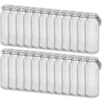 24PK Glass & Co Cleo Round Ribbed Silver Metal Lid Water Bottle 350ml Clear