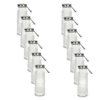 12PK Glass & Co Cleo Round Ribbed Silver Metal Lid Water Bottle 250ml Clear